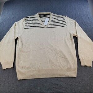 French Connection Lux Yule V Neck Jumper Sweater Striped Men's Size 2XL Beige